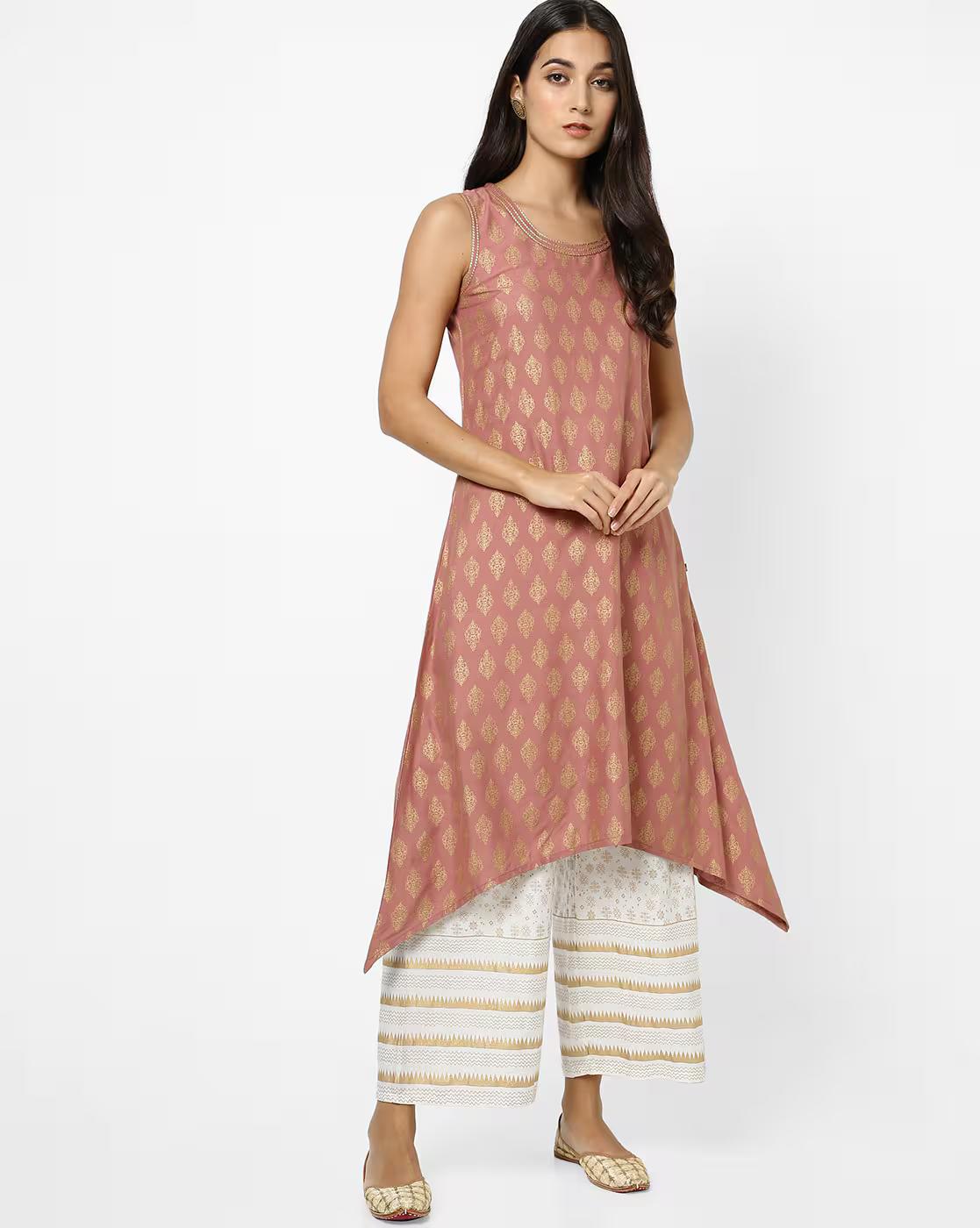 AVAASA SET | Printed Sleeveless A-line Kurta with Palazzos|0