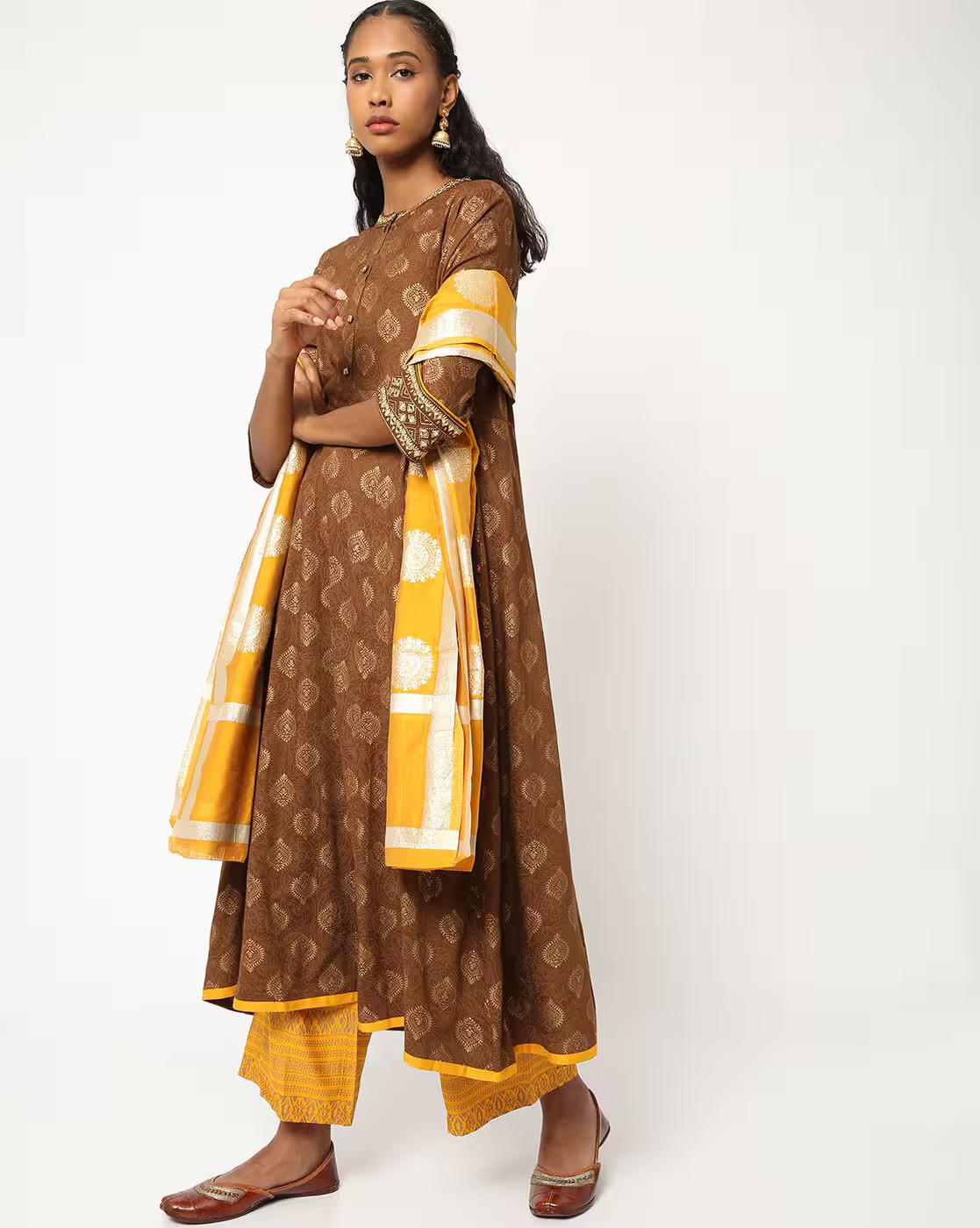 AVAASA SET | Floral Print Flared Kurta with Palazzos & Dupatta|0