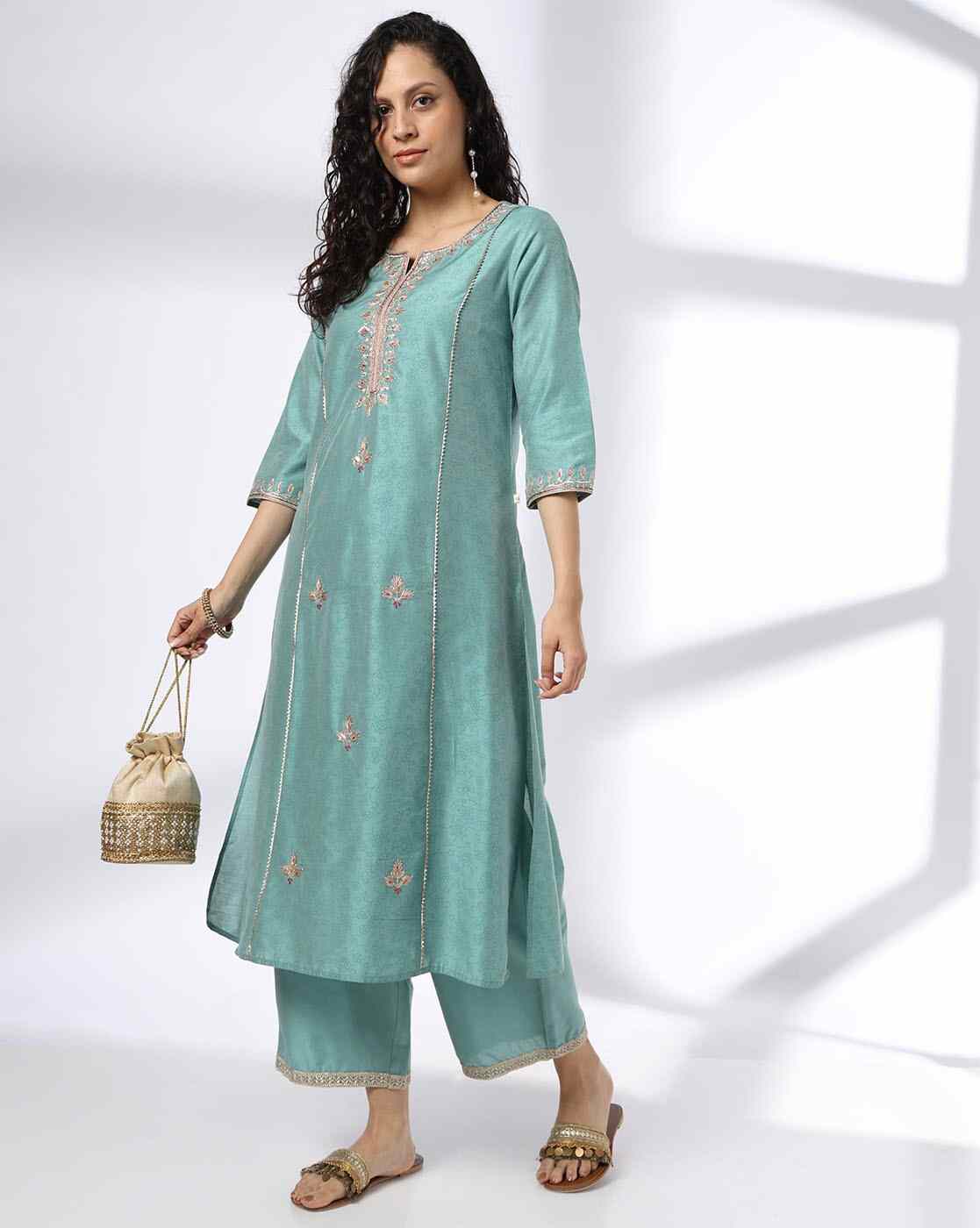 AVAASA SET | Women Embroidered A-Line Kurta with Pants|0