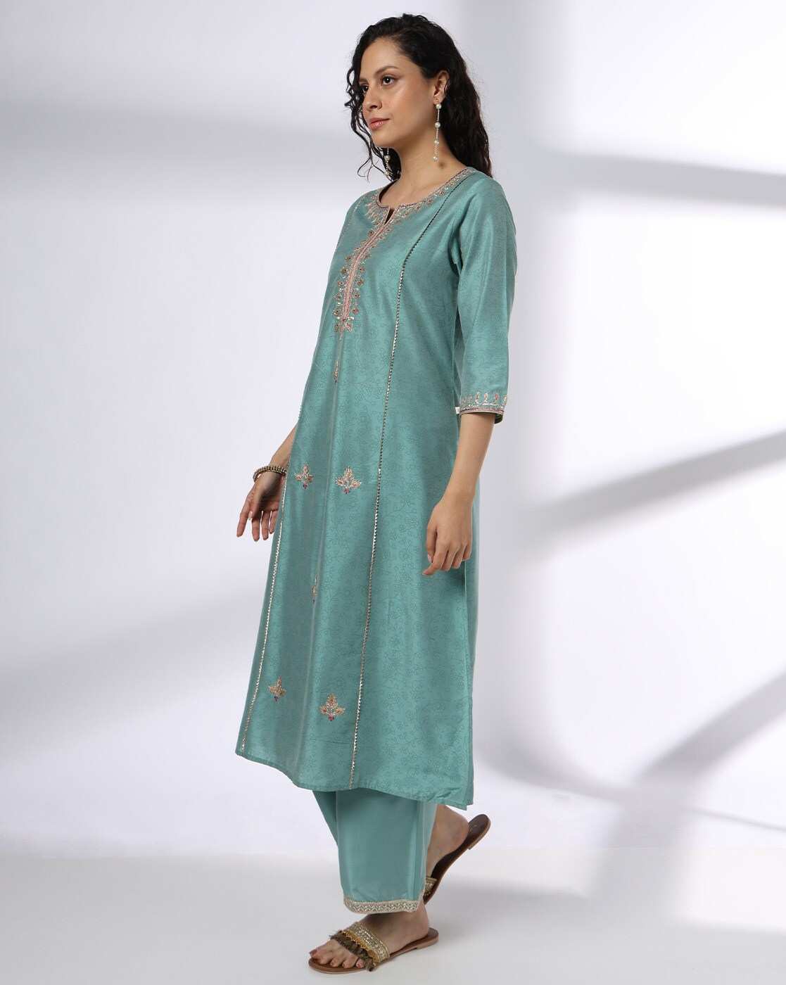 AVAASA SET | Women Embroidered A-Line Kurta with Pants|1