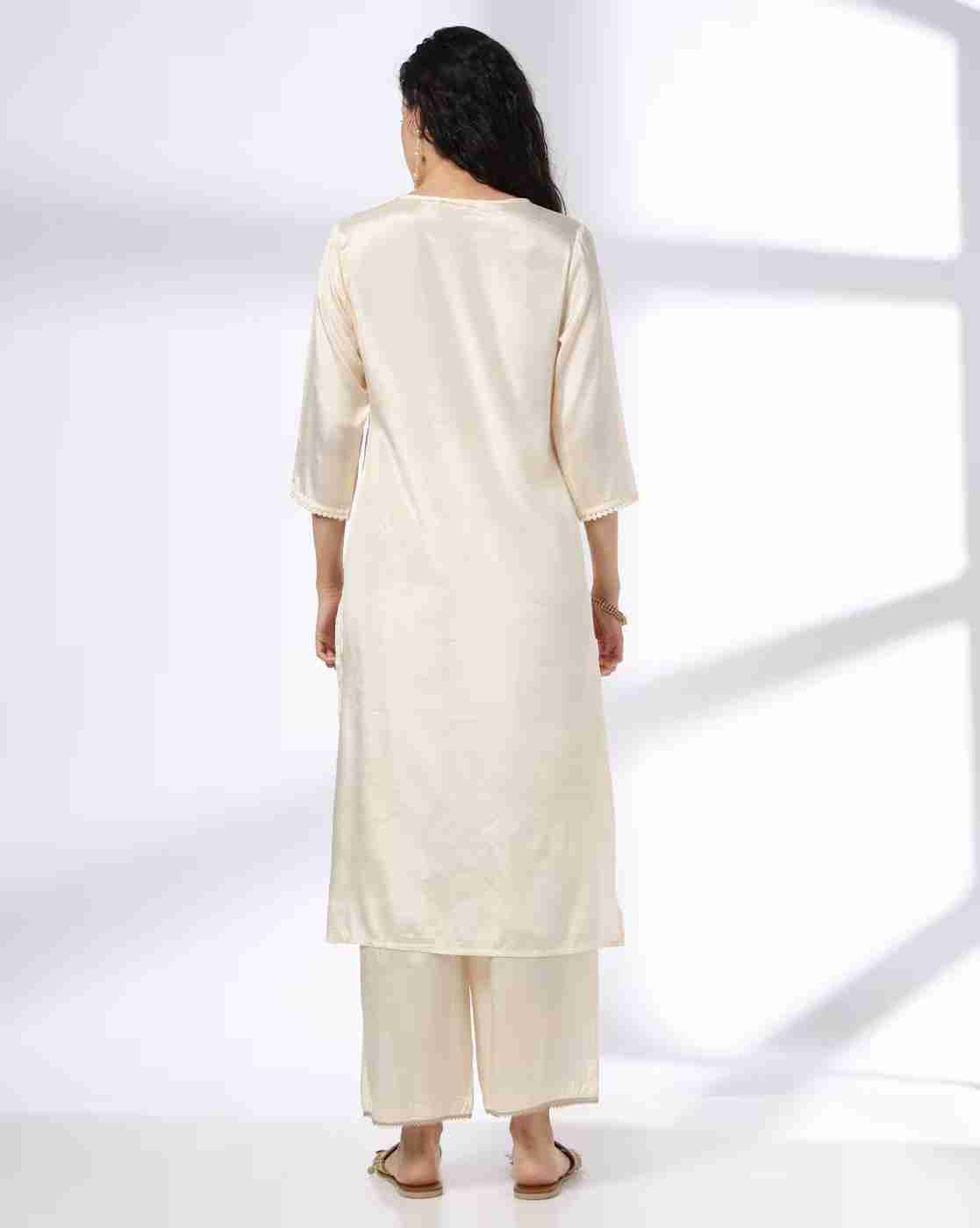 AVAASA SET | Women Embroidered Straight Kurta with Palazzos & Dupatta|2