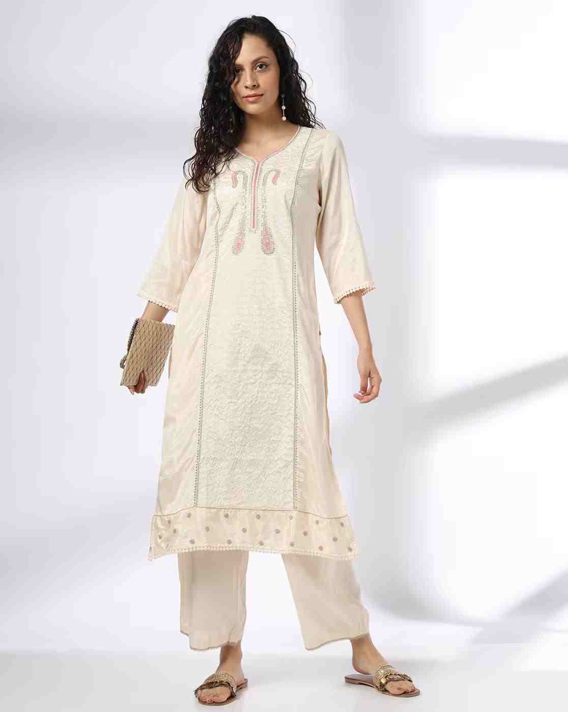 AVAASA SET | Women Embroidered Straight Kurta with Palazzos & Dupatta|3