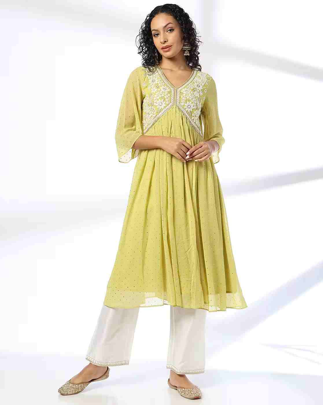 Women Embroidered Flared Kurta &Pants Set