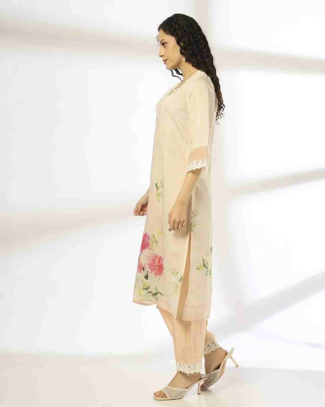 AVAASA SET | Women Floral Print Straight Kurta with Palazzos & Dupatta|1