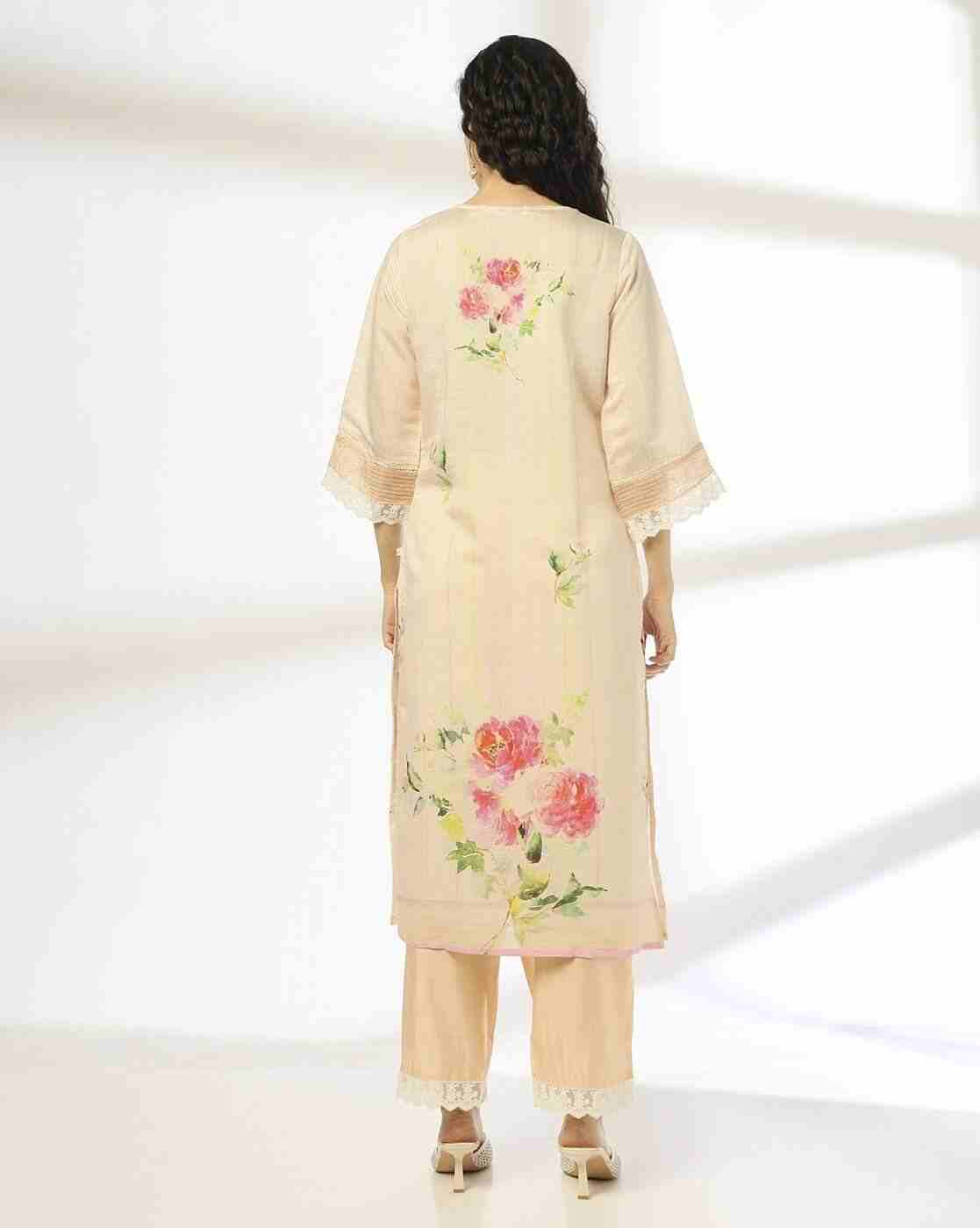 AVAASA SET | Women Floral Print Straight Kurta with Palazzos & Dupatta|2