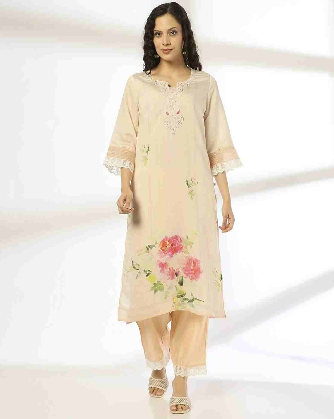 AVAASA SET | Women Floral Print Straight Kurta with Palazzos & Dupatta|3