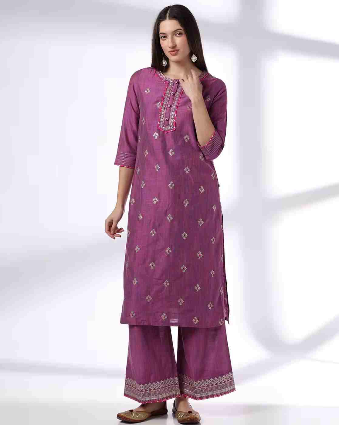 AVAASA SET | Women Embroidered Straight Kurta with Palazzos Set|0