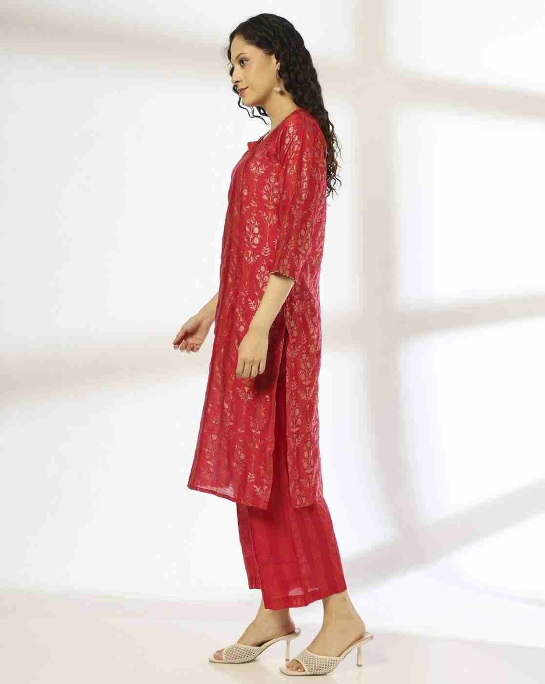 AVAASA SET | Women Foil Print Straight Kurta & Palazzos Set|1
