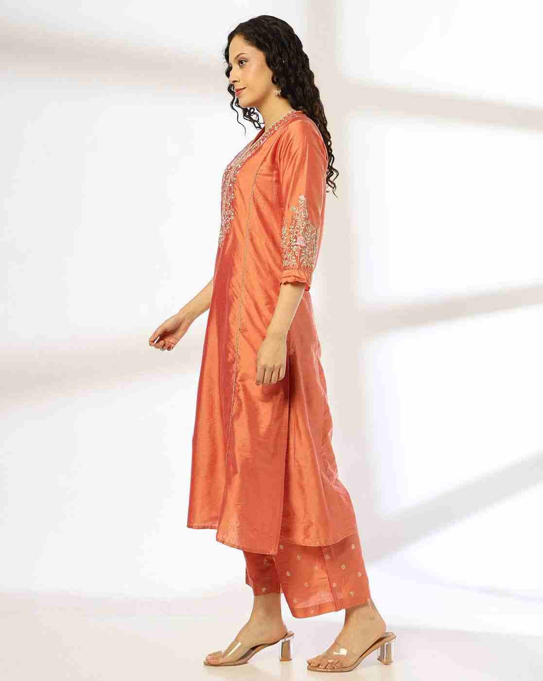 AVAASA SET | Women Embroidered Straight Kurta with Palazzos & Dupatta