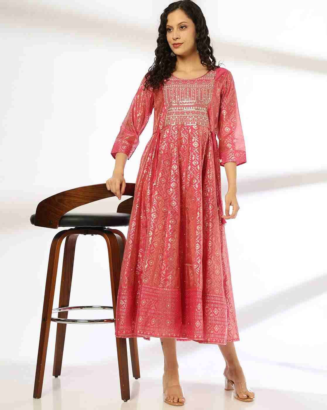 AVAASA SET | Women Printed Round-Neck Fit & Flare Dress|0