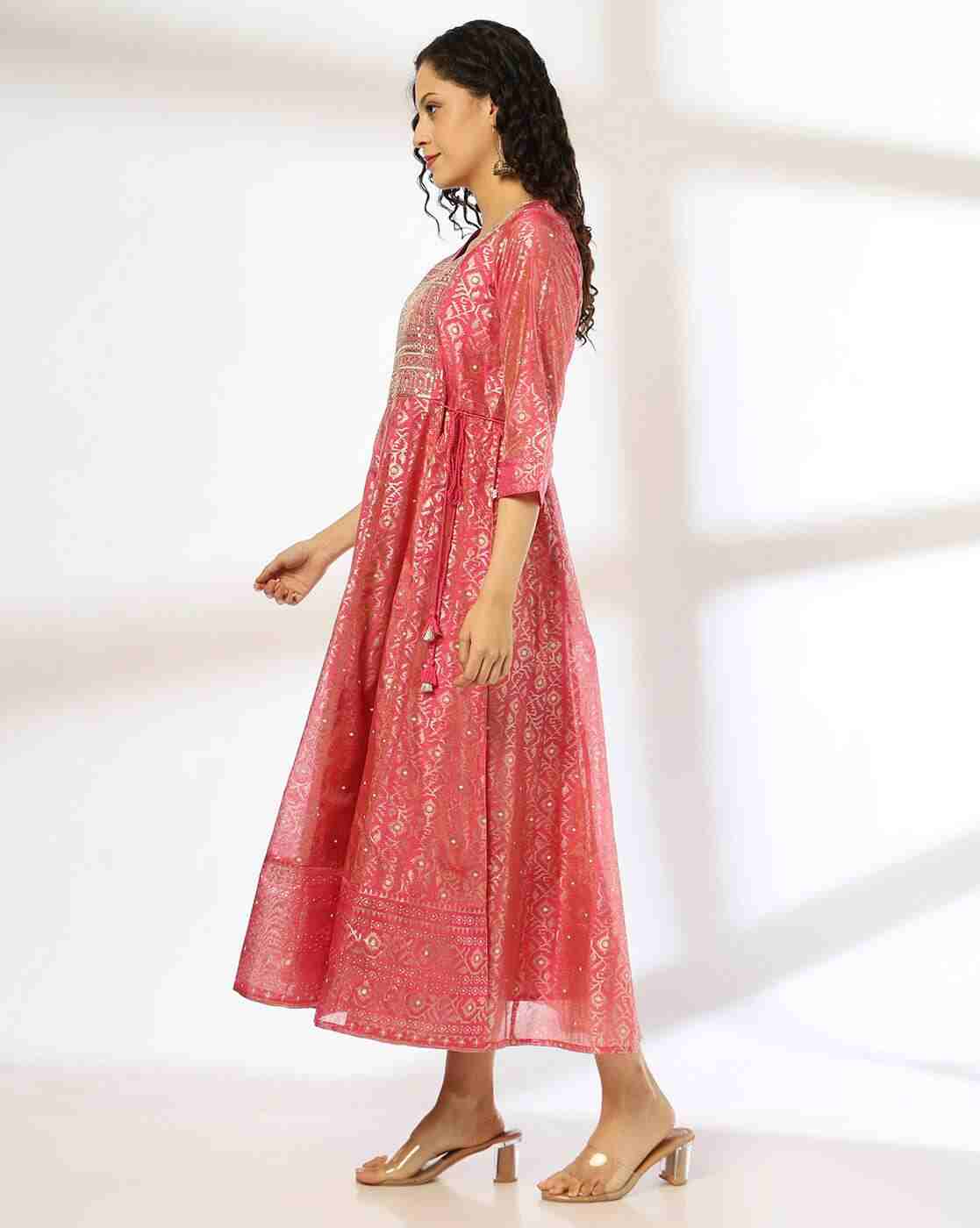 AVAASA SET | Women Printed Round-Neck Fit & Flare Dress|1