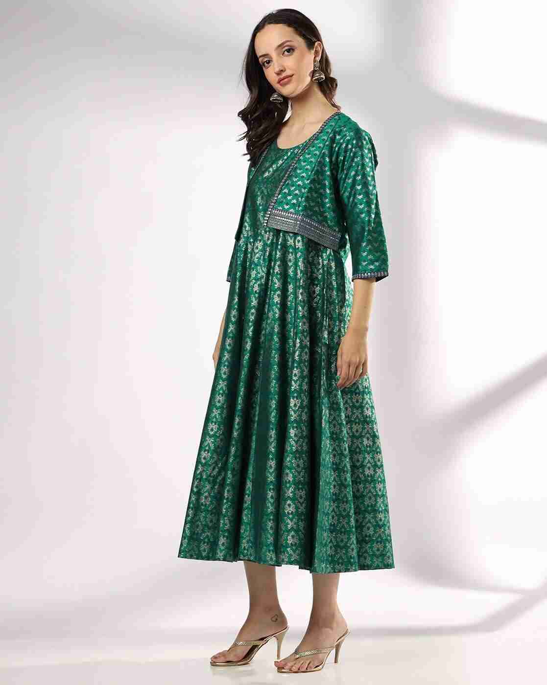 AVAASA SET | Women Floral Print Fit & Flare Dress with Jacket|1