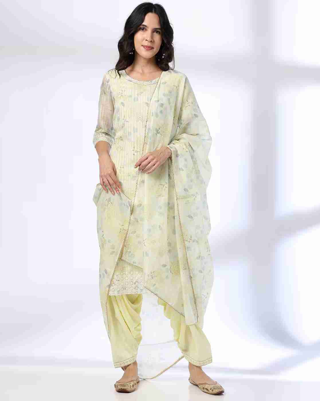 AVAASA SET | Women Floral Print Straight Kurta with Pants & Dupatta|3