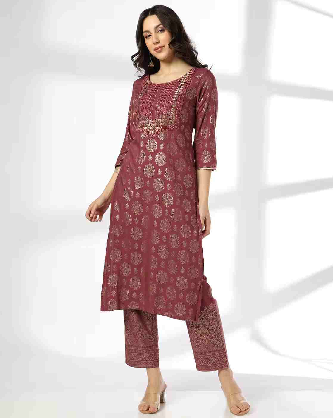 Women Floral Print Straight Kurta with Pants
