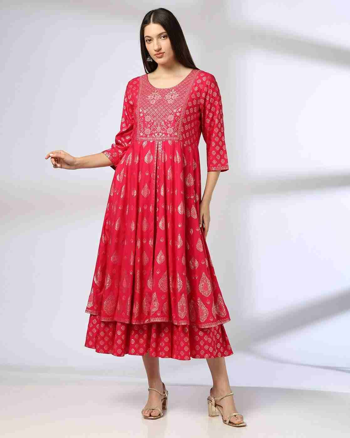 AVAASA SET | Women Floral Print Round-Neck Fit & Flare Dress|0