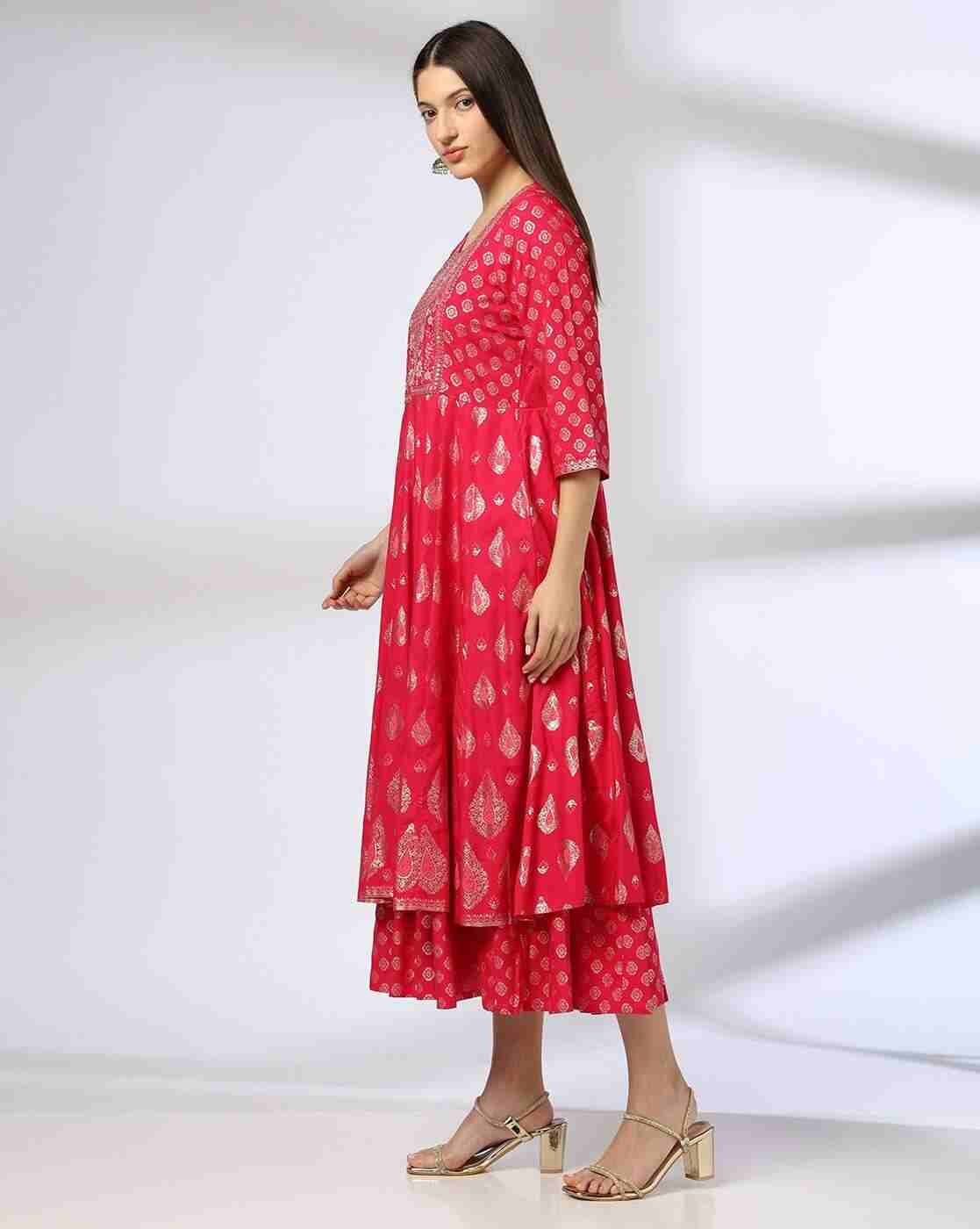 AVAASA SET | Women Floral Print Round-Neck Fit & Flare Dress|1