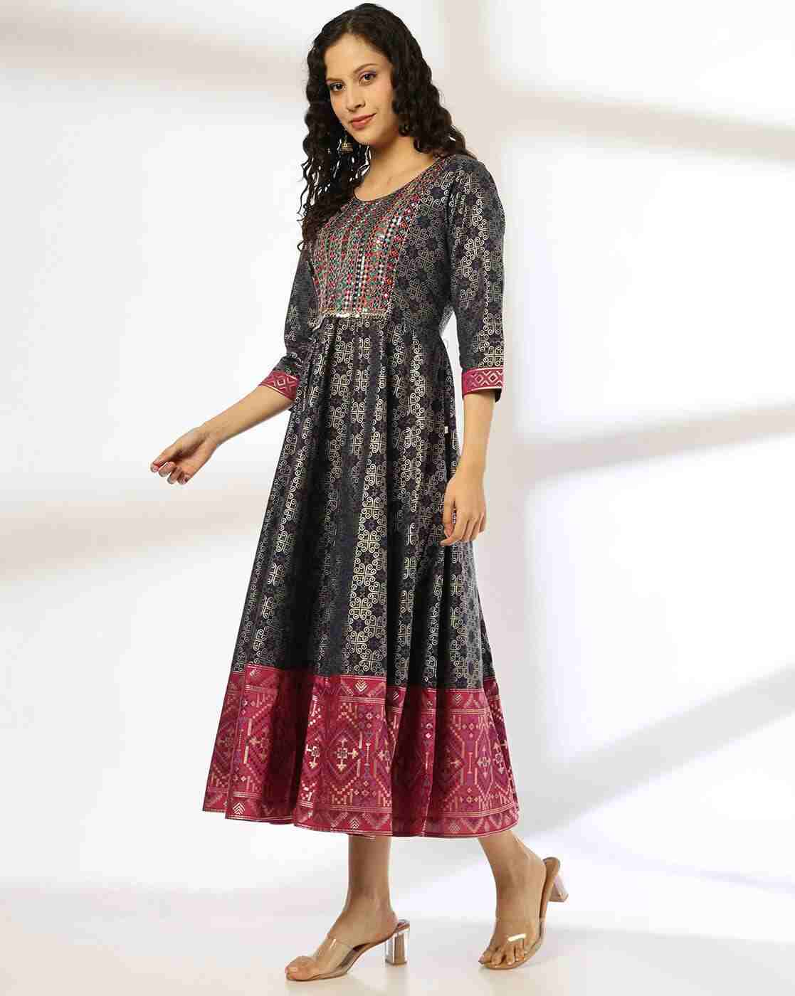 AVAASA SET | Women Printed Round-Neck Fit & Flare Dress|0