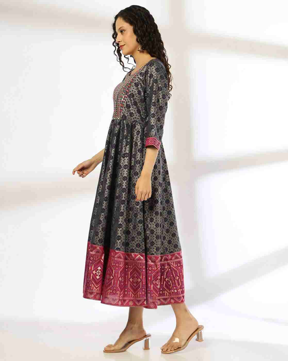 AVAASA SET | Women Printed Round-Neck Fit & Flare Dress|1