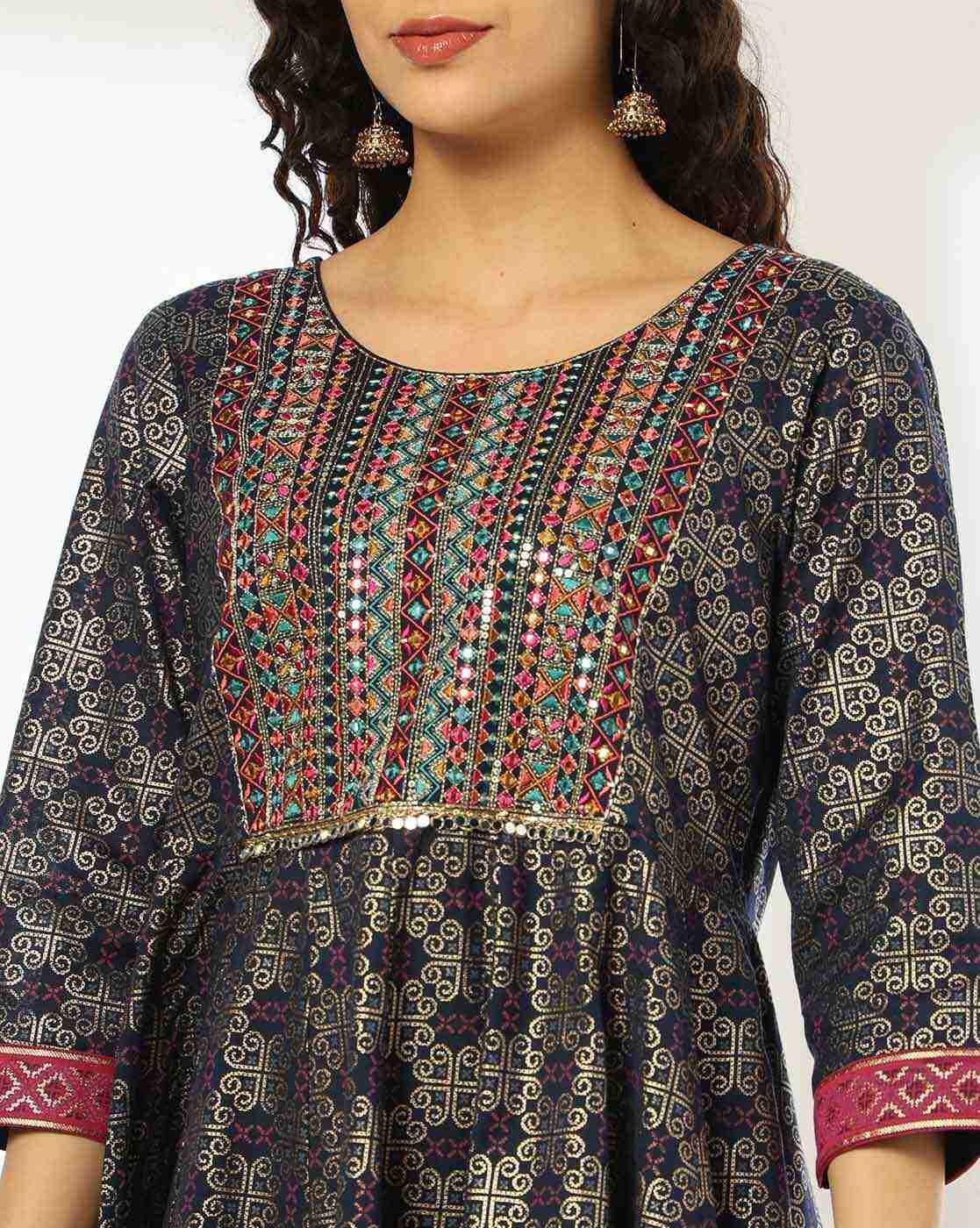 AVAASA SET | Women Printed Round-Neck Fit & Flare Dress|3