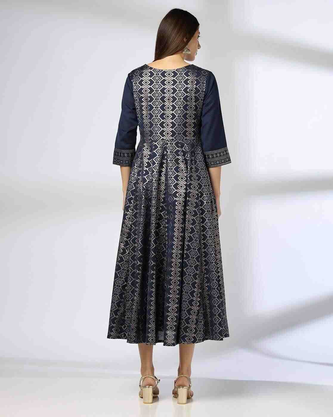 AVAASA SET | Women Geometric Print Round-Neck Fit & Flare Dress|2