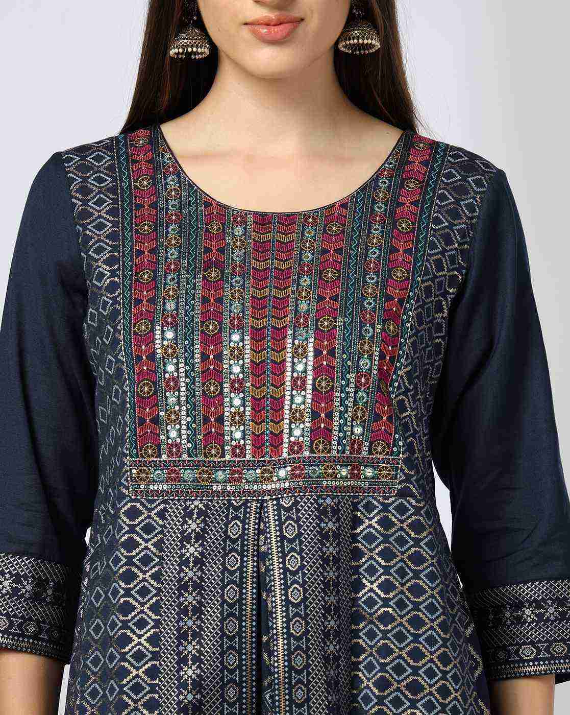 AVAASA SET | Women Geometric Print Round-Neck Fit & Flare Dress|3