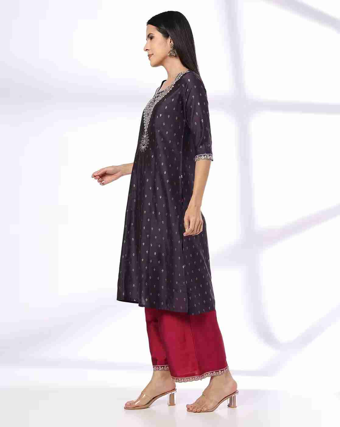 AVAASA SET | Women Embroidered A-Line Kurta with Palazzos