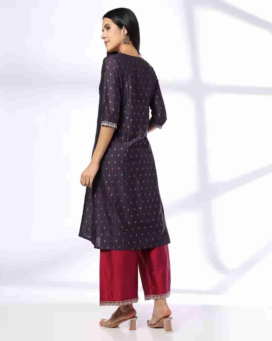 AVAASA SET | Women Embroidered A-Line Kurta with Palazzos|2