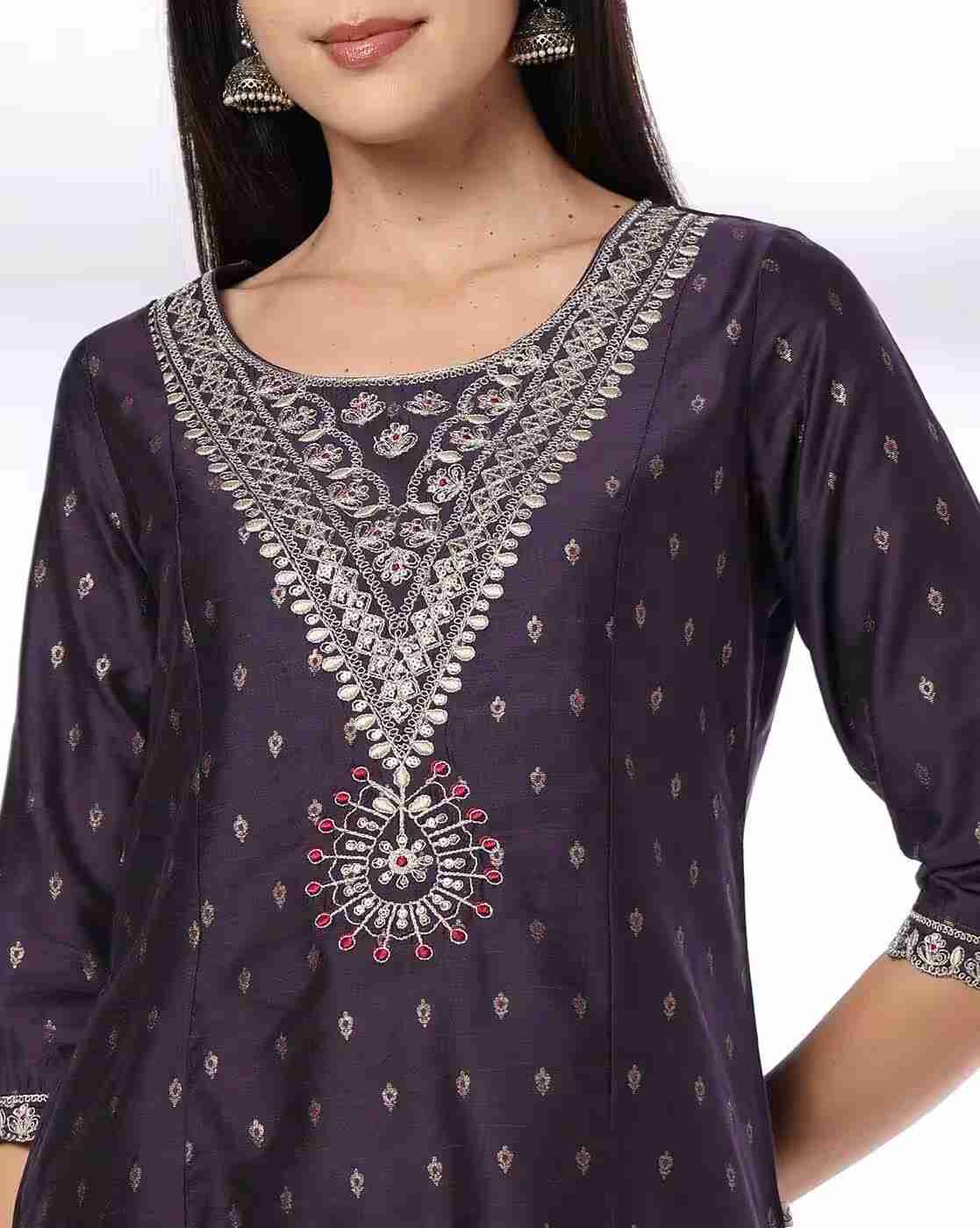 AVAASA SET | Women Embroidered A-Line Kurta with Palazzos|3