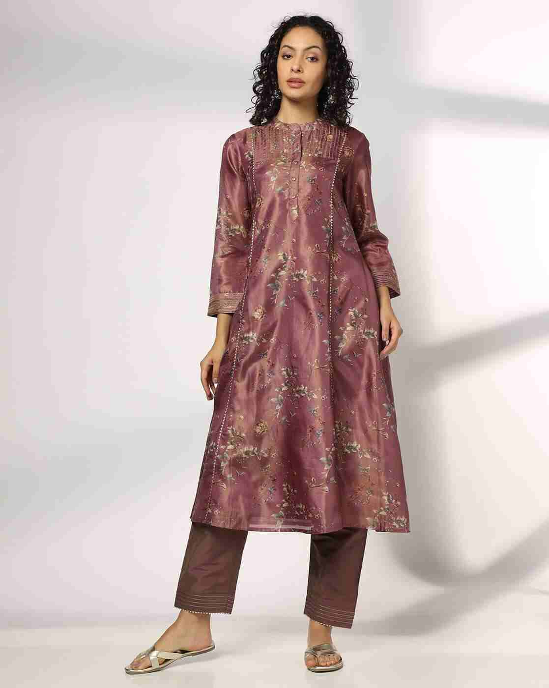 AVAASA SET | Women Floral Print A-Line Kurta with Pants|0