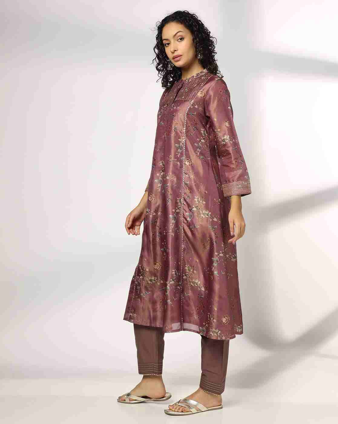 AVAASA SET | Women Floral Print A-Line Kurta with Pants|1