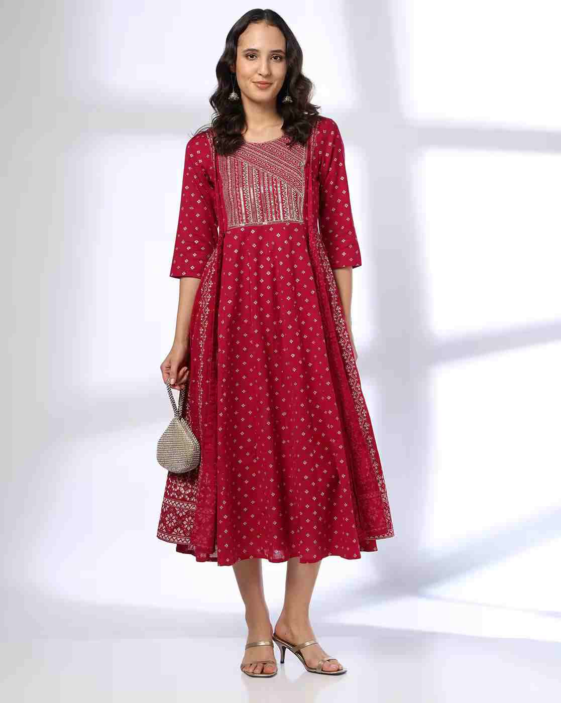 AVAASA SET | Women Micro Print A-Line Dress|0