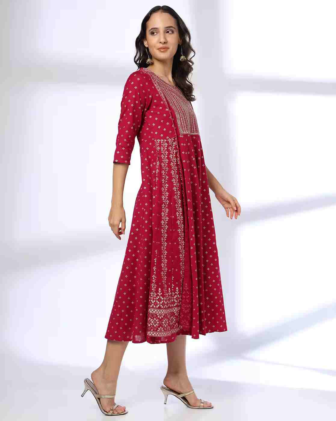 AVAASA SET | Women Micro Print A-Line Dress|1