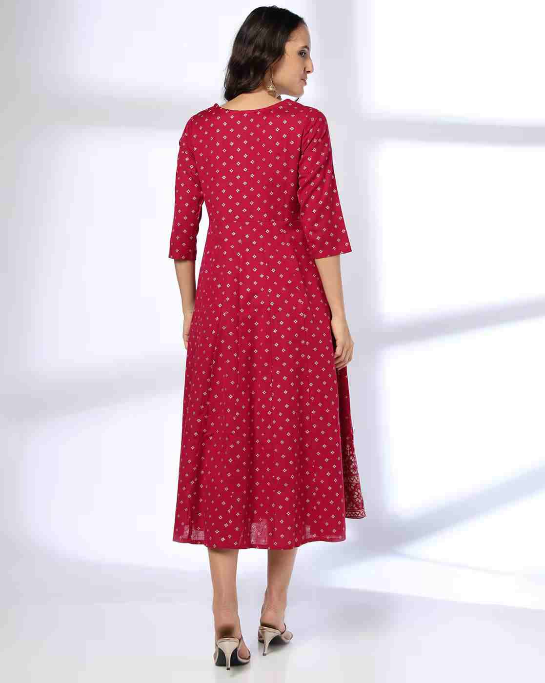 AVAASA SET | Women Micro Print A-Line Dress|2