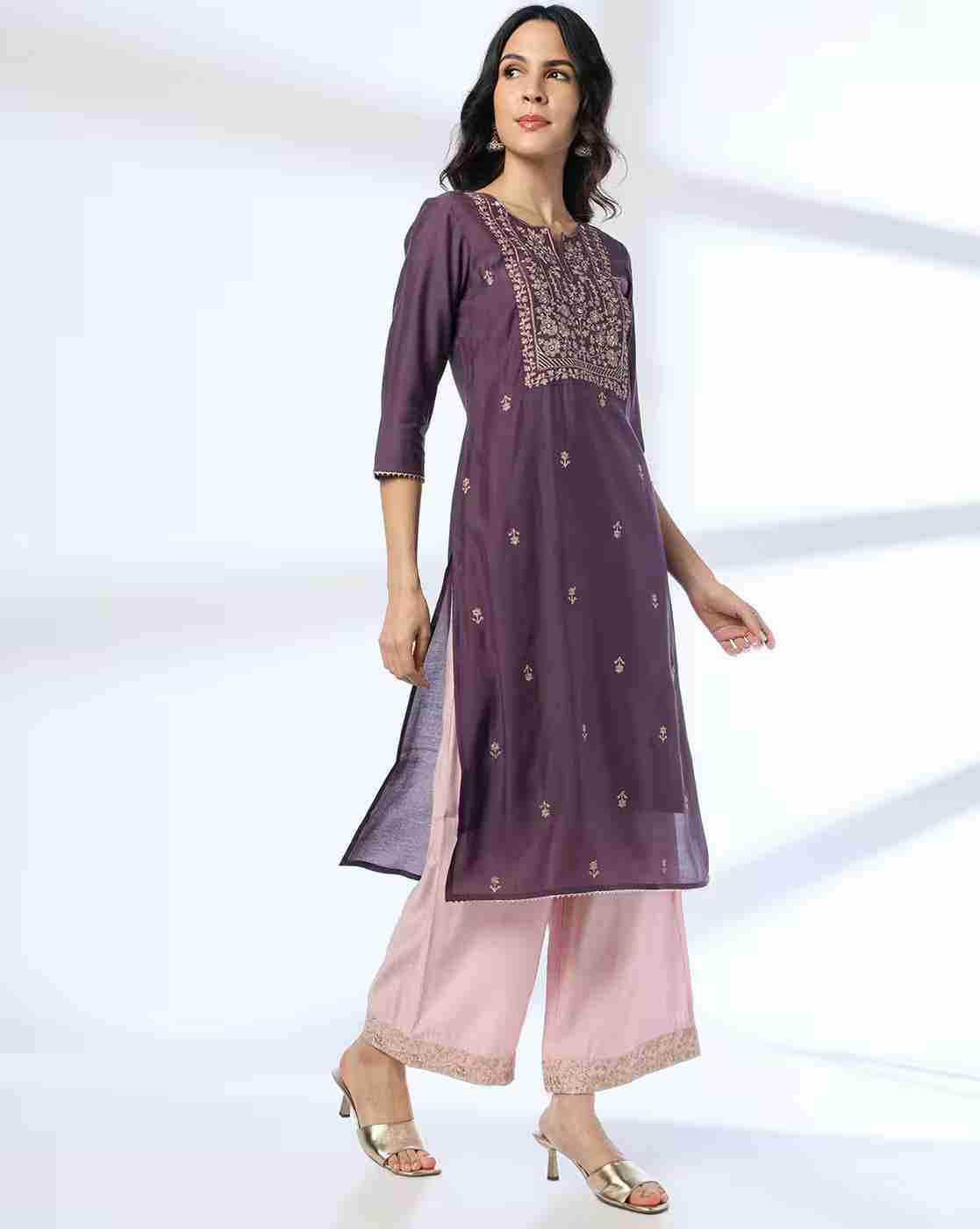 AVAASA SET | Women Embellished Straight Kurta with Palazzos|0