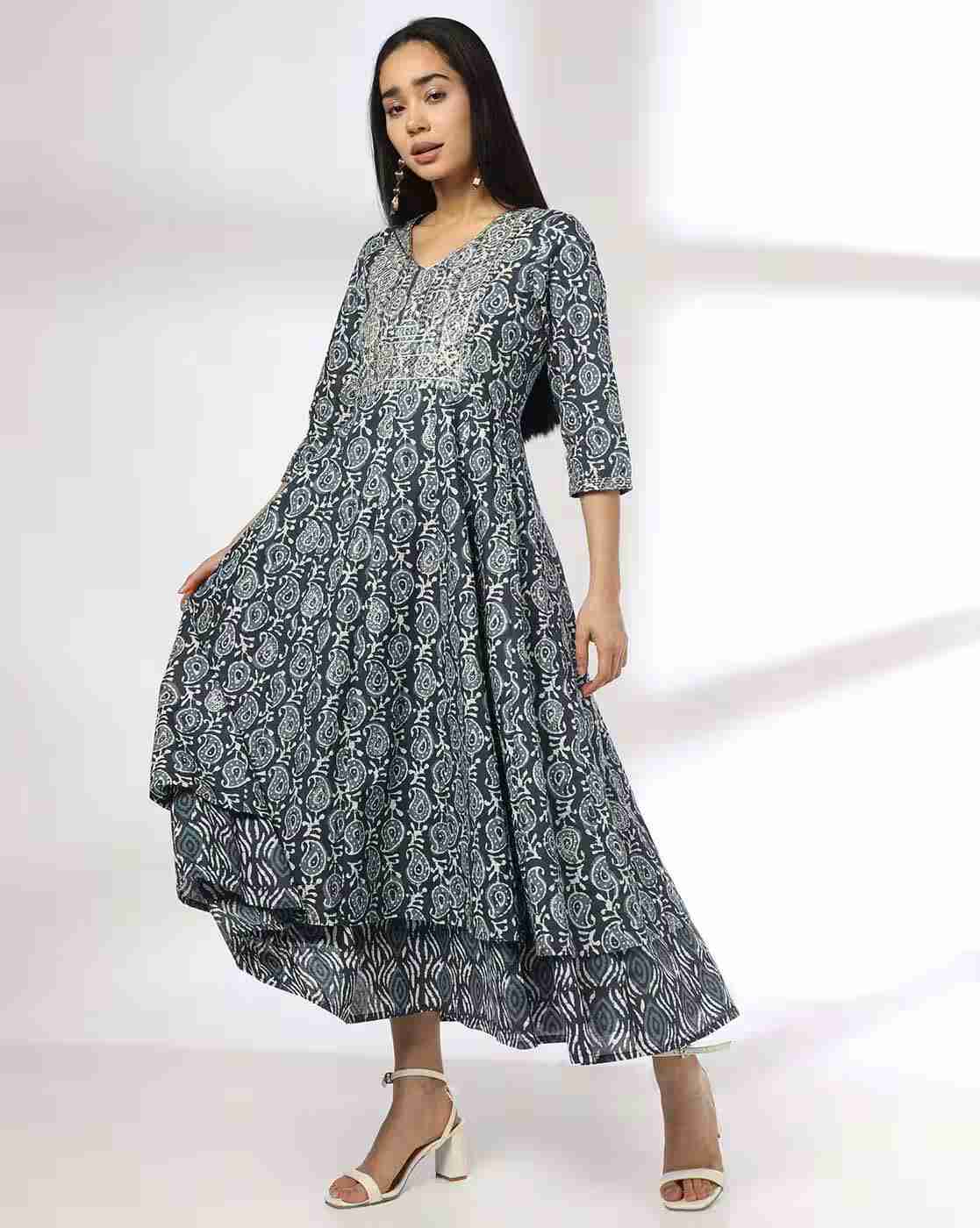 AVAASA SET | Women Paisley Print Fit & Flare Dress|0