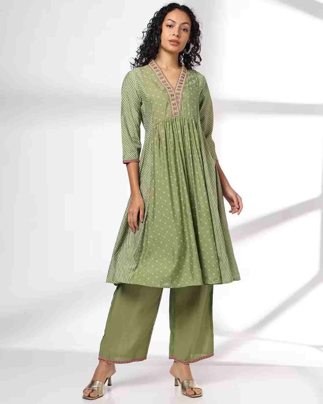 AVAASA SET | Women Leheriya Print A-Line Kurta with Pants|0