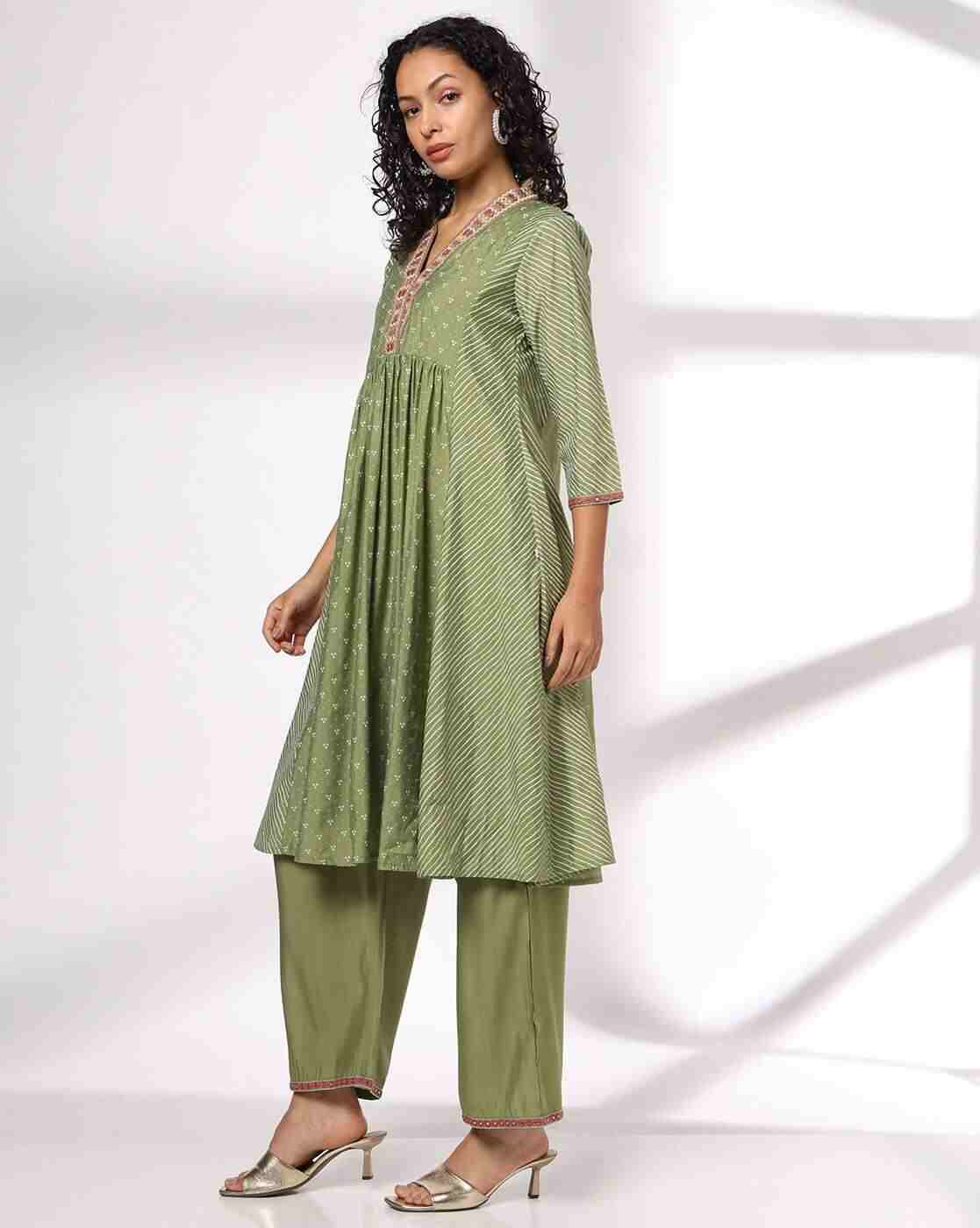AVAASA SET | Women Leheriya Print A-Line Kurta with Pants|1