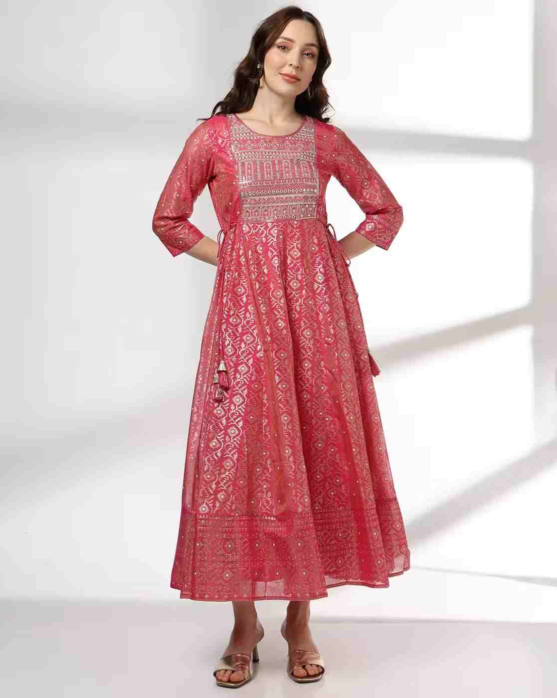 AVAASA SET | Women Printed Jamdani Maxi Dress|0