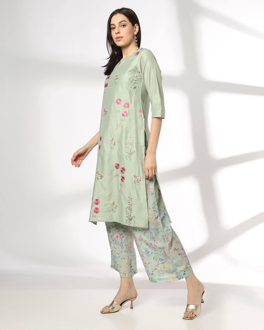 AVAASA SET | Women Floral Print Straight Kurta with Palazzos & Dupatta|1