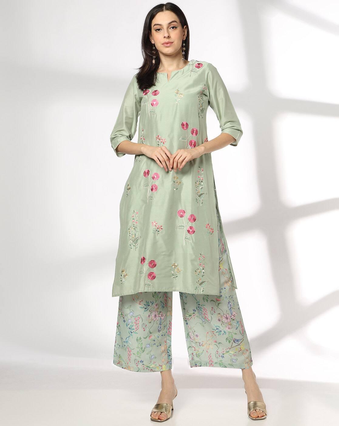 AVAASA SET | Women Floral Print Straight Kurta with Palazzos & Dupatta|3