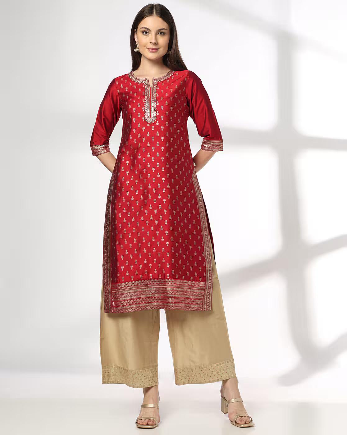 AVAASA SET | Women Embellished Straight Kurta & Palazzos Set|0