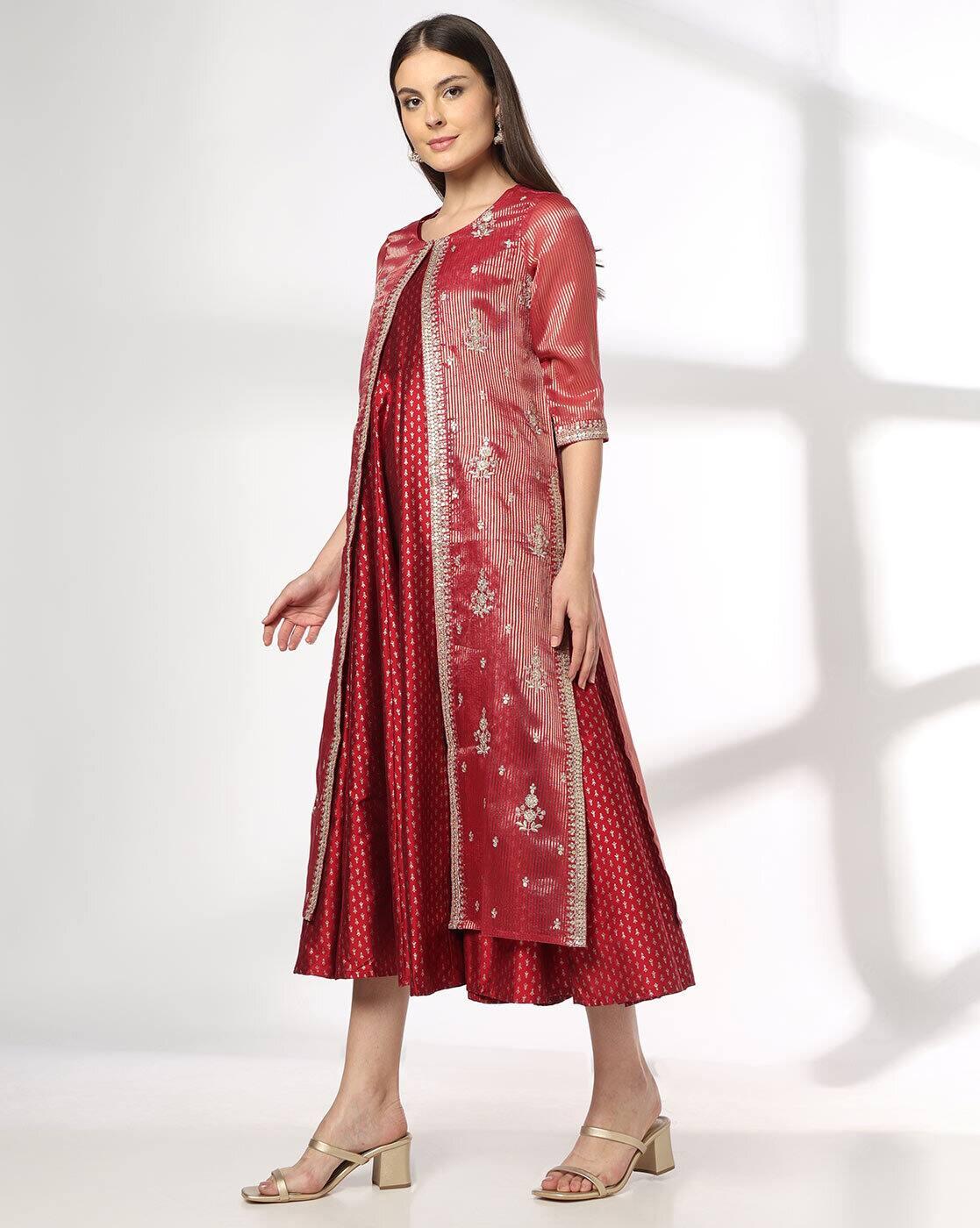 AVAASA SET | Women Embroidered Fit & Flare Dress with Jacket|1