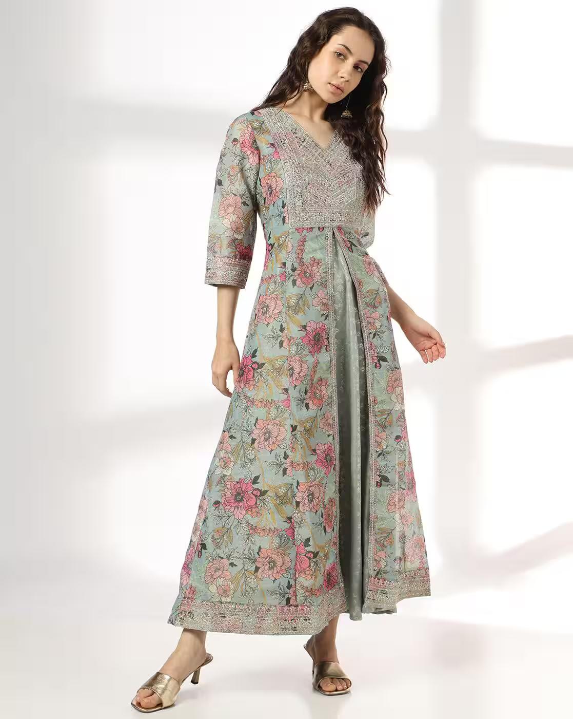 AVAASA SET | Women Floral Print A-Line Dress|0