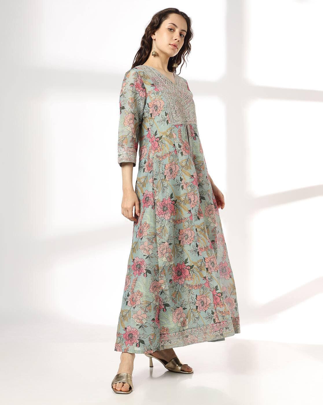 AVAASA SET | Women Floral Print A-Line Dress|1