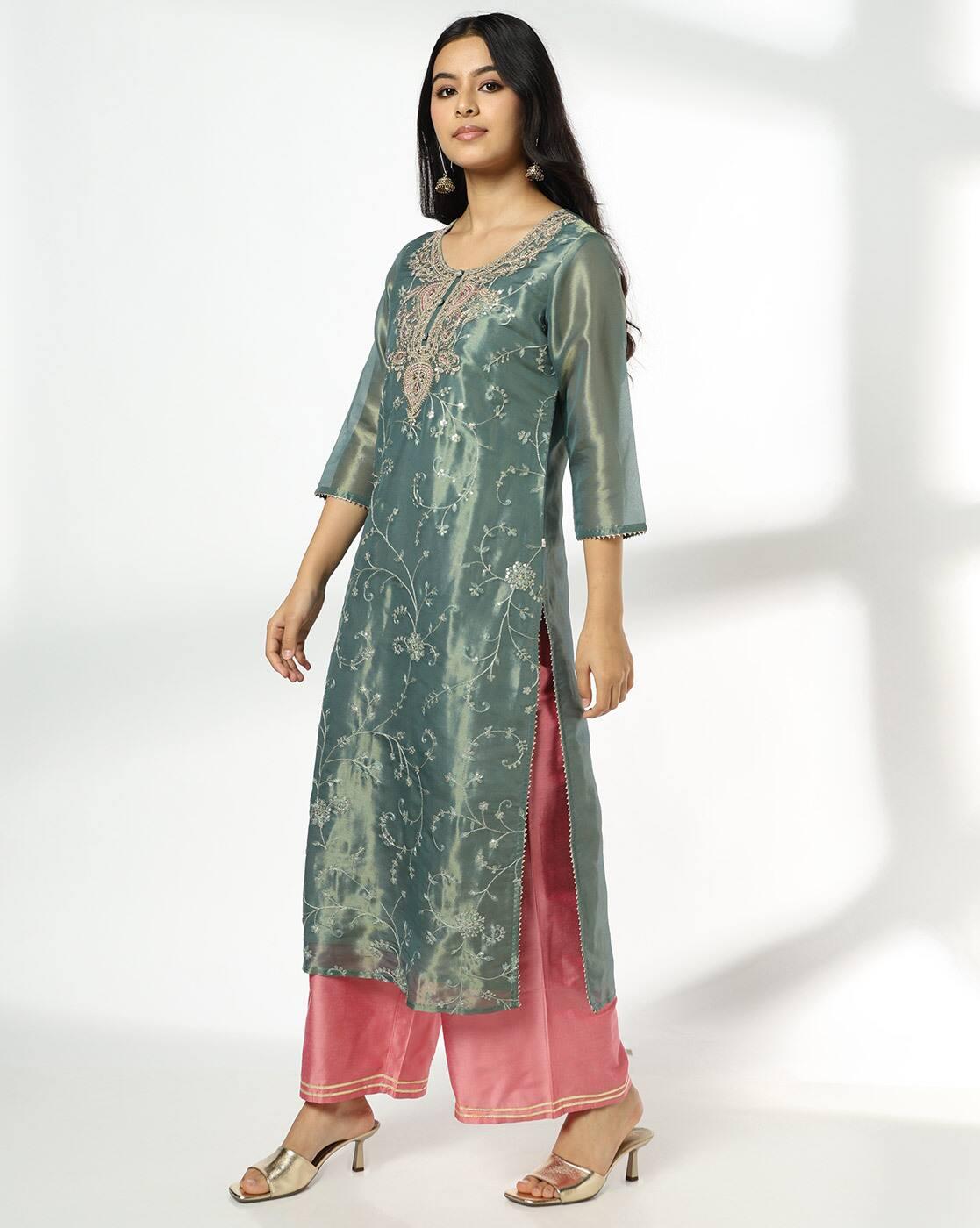 AVAASA SET | Women Embellished Straight Kurta with Palazzos & Dupatta|1