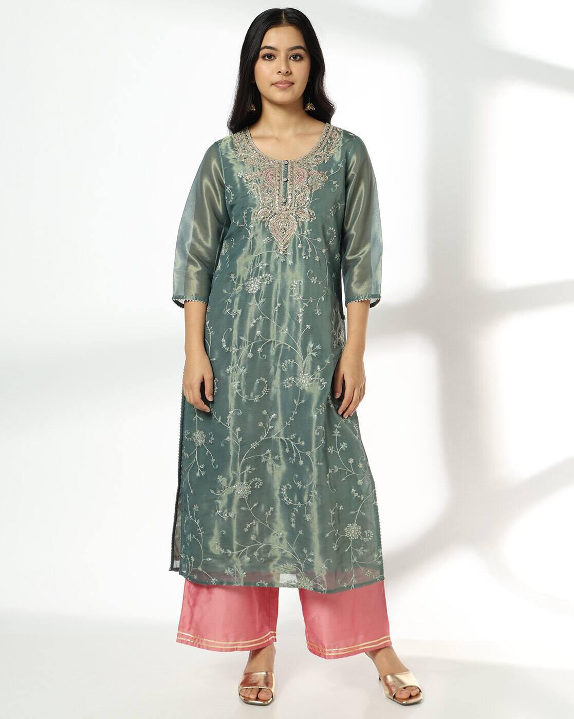 AVAASA SET | Women Embellished Straight Kurta with Palazzos & Dupatta|3