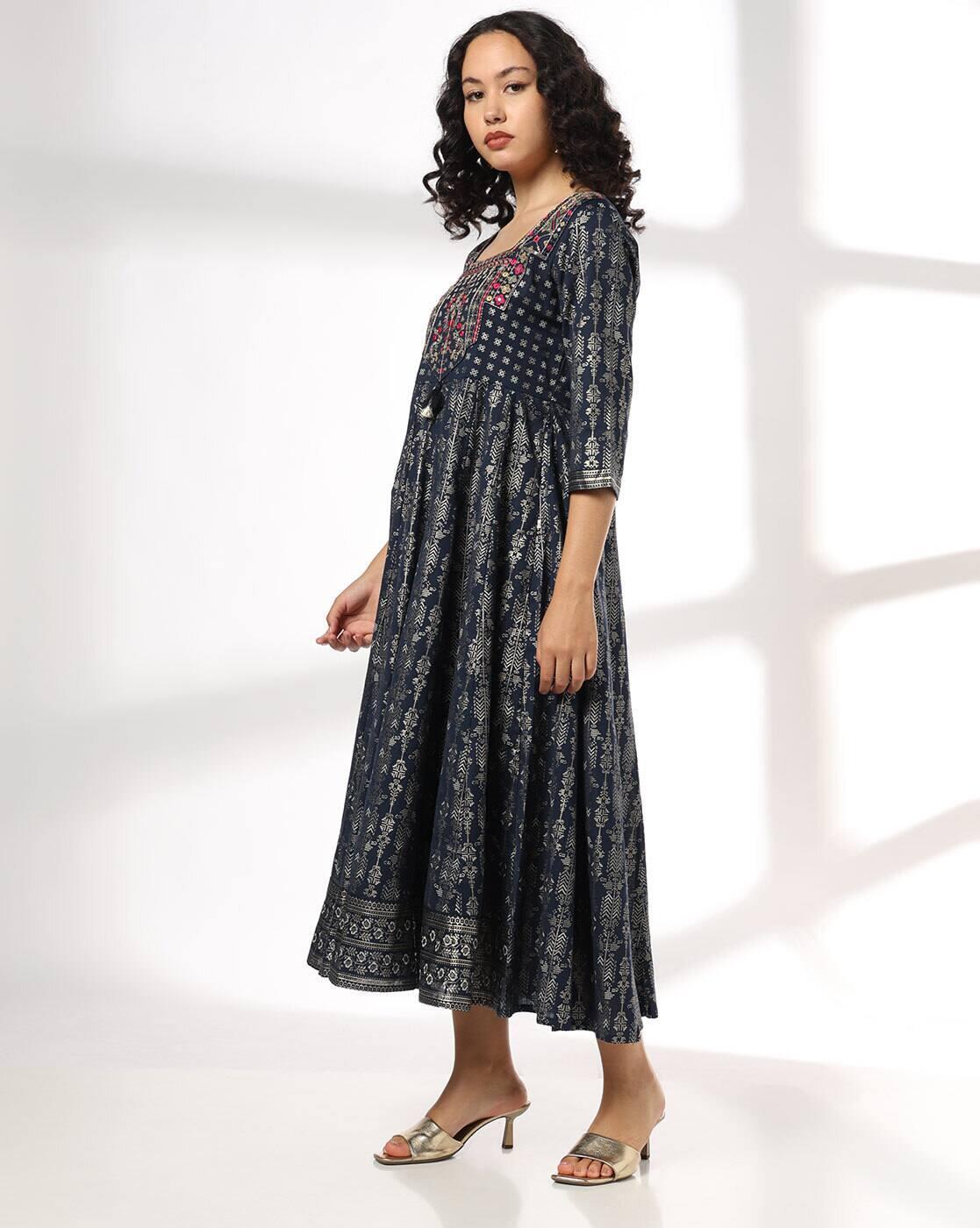 AVAASA SET | Women Fit & Flare Dress with Embroidered Yoke|1