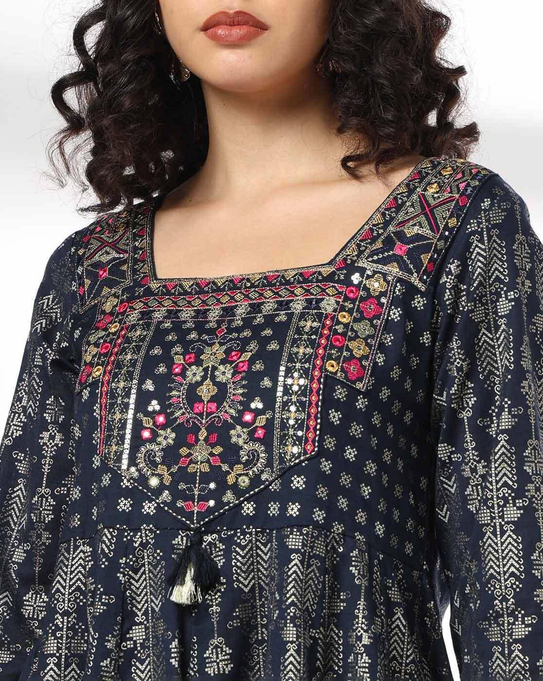 AVAASA SET | Women Fit & Flare Dress with Embroidered Yoke|3