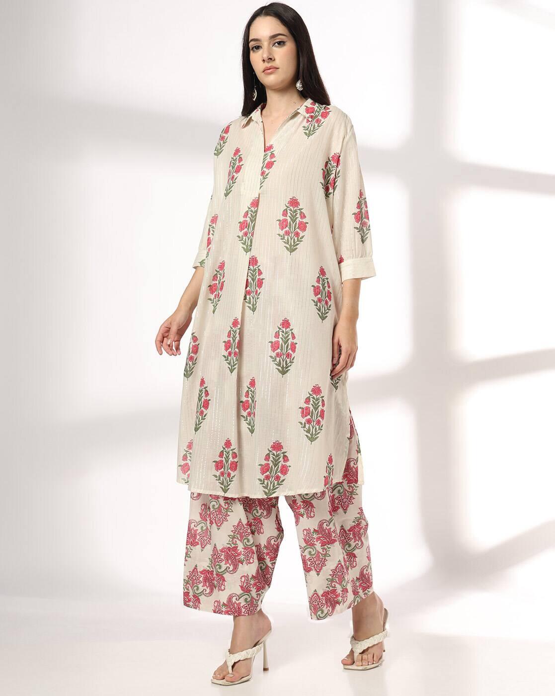 AVAASA SET | Women Floral Print Straight Kurta & Palazzos Set|0