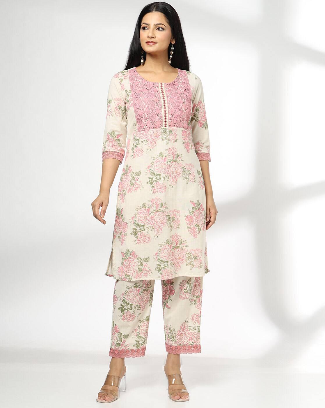 AVAASA SET | Women Floral Print Straight Kurta Set|0